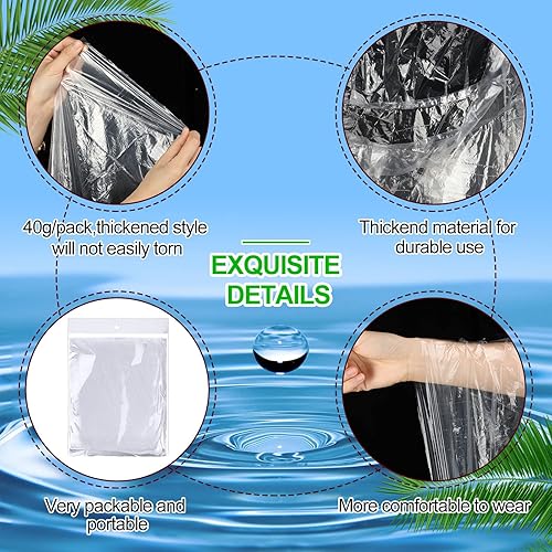 Miniatura 4 de Paquete de 100 ponchos de lluvia para adultos con capucha, ponchos de lluvia desechables, poncho de plástico de emergencia para hombres, mujeres,