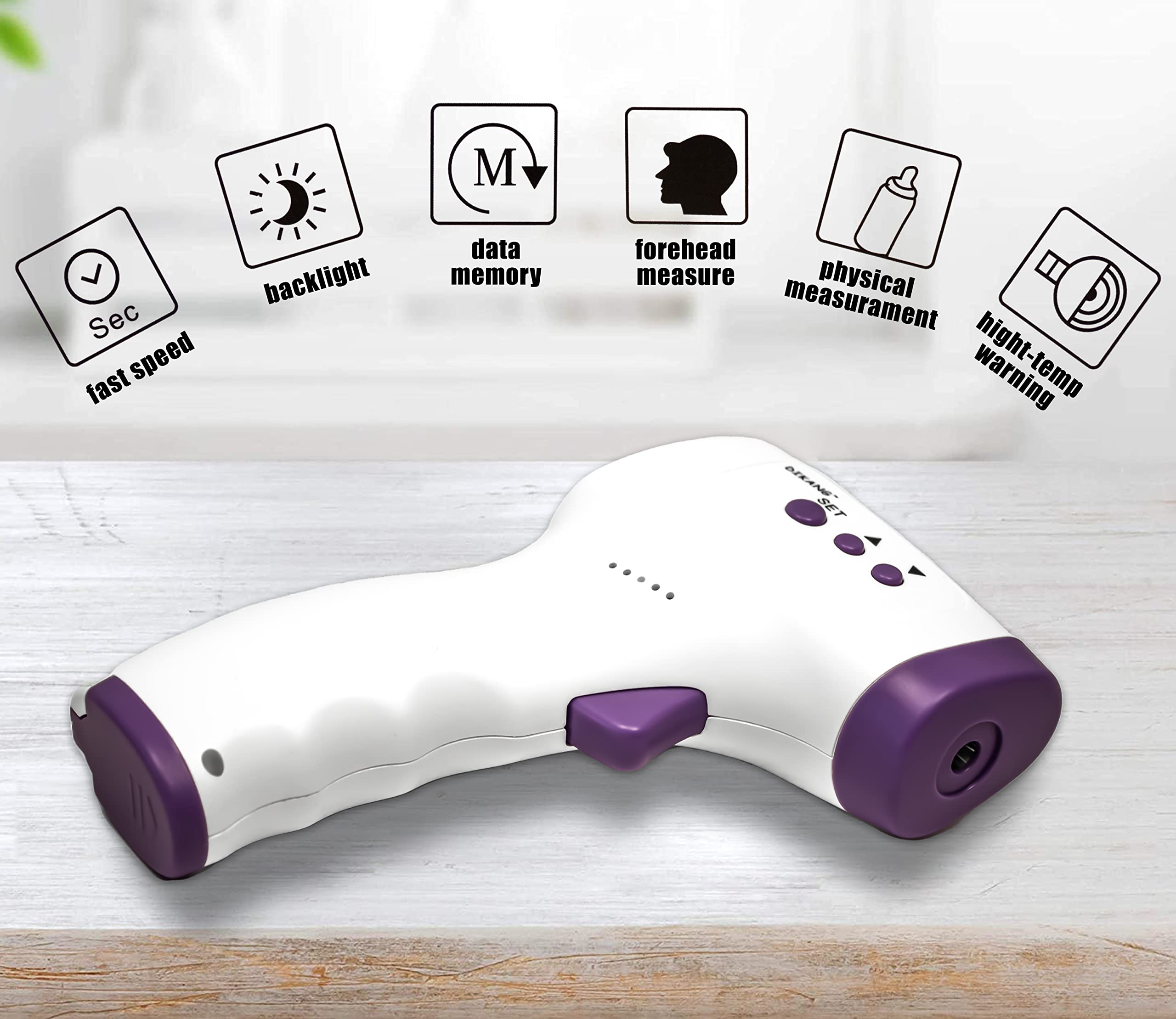 Termómetro infrarrojo digital sin contacto – Termómetro láser para detección de fiebre temperatura con pantalla – Luz verde, amarilla y roja – Uso médico, hogar, niños, empresa – Termoscanner