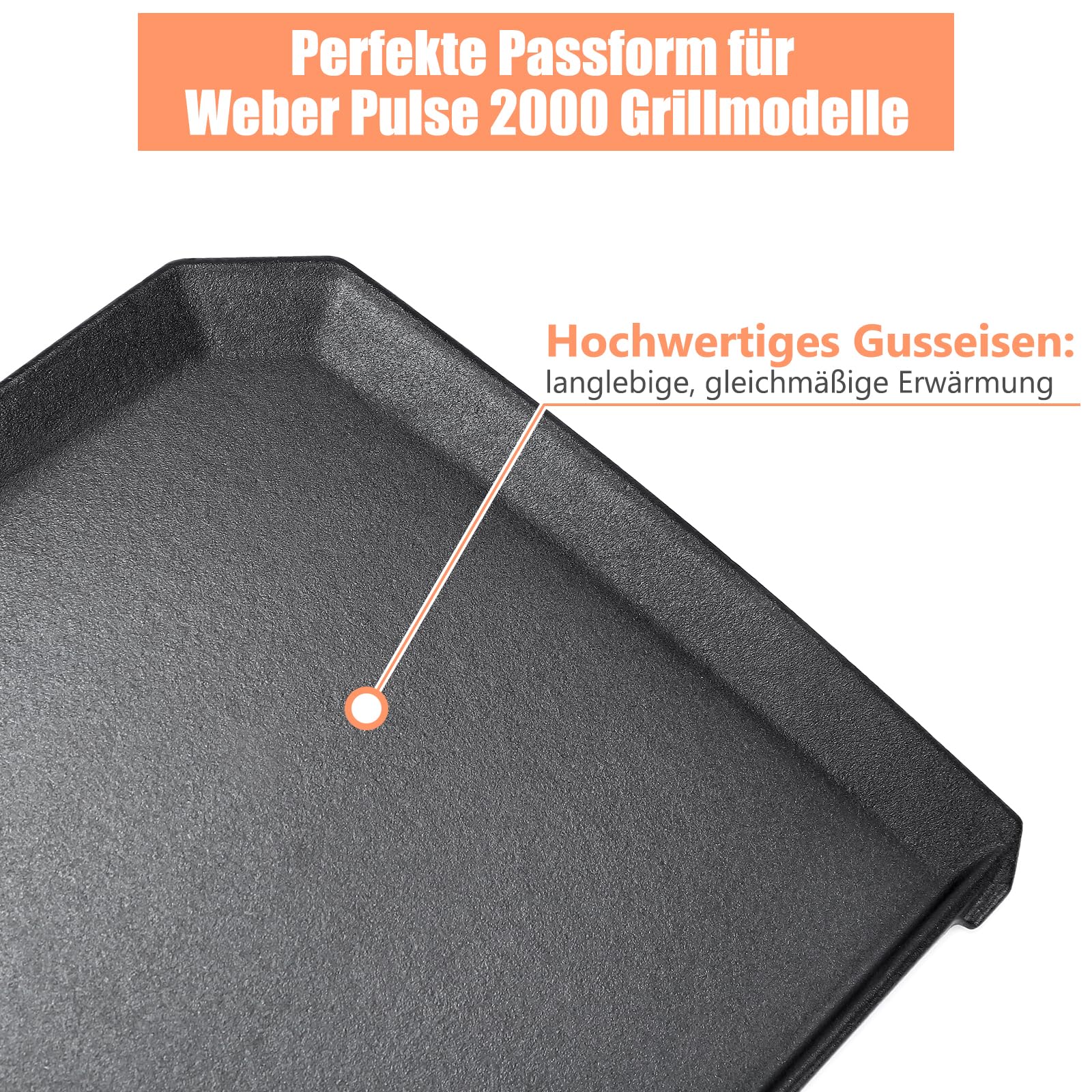 Denmay Piastra in ghisa 38,6 x 24,6 cm per barbecue a gas Weber Pulse 2000, padella Plancha di ricambio per Weber Pulse 2000, accessori in ghisa