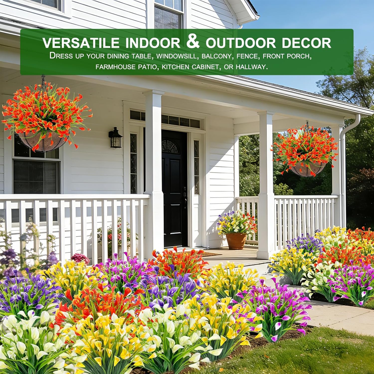 TURNMEON 20 Bundles Calla Lily (400 Heads) Artificial Flowers for Outdoors UV Resistant, Fake Faux Plastic Fake Flowers Plants for Indoor Yards Planter Home Porch Fall Summer Spring Decor(Orange Red) - Image 8