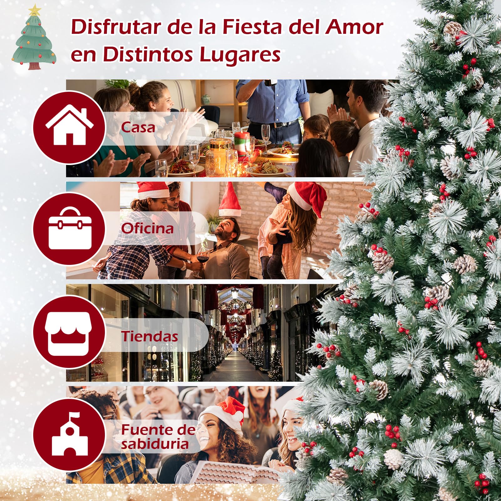 COSTWAY Arbol de Navidad con Luces Incorporadas 215cm, Agujas de Pino, 70 Conos de Piña y 70 Bayas Rojas, 400 Luces LED, 11Modos, 1116 Puntas de PVC, Arvore de Natal w/Light
