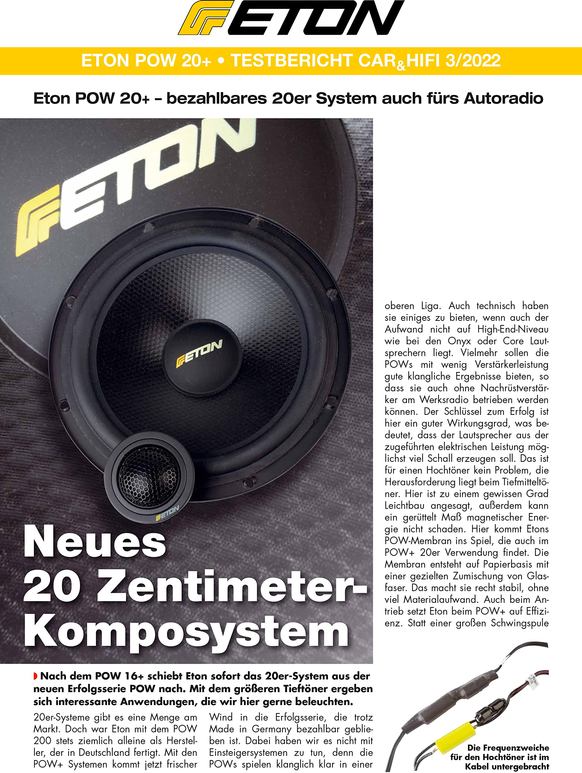 ETON POW 20+ – 20 cm / 8 Zoll 2-Wege Komponenten System, Auto Lautsprecher Made in Germany, 120 Watt
