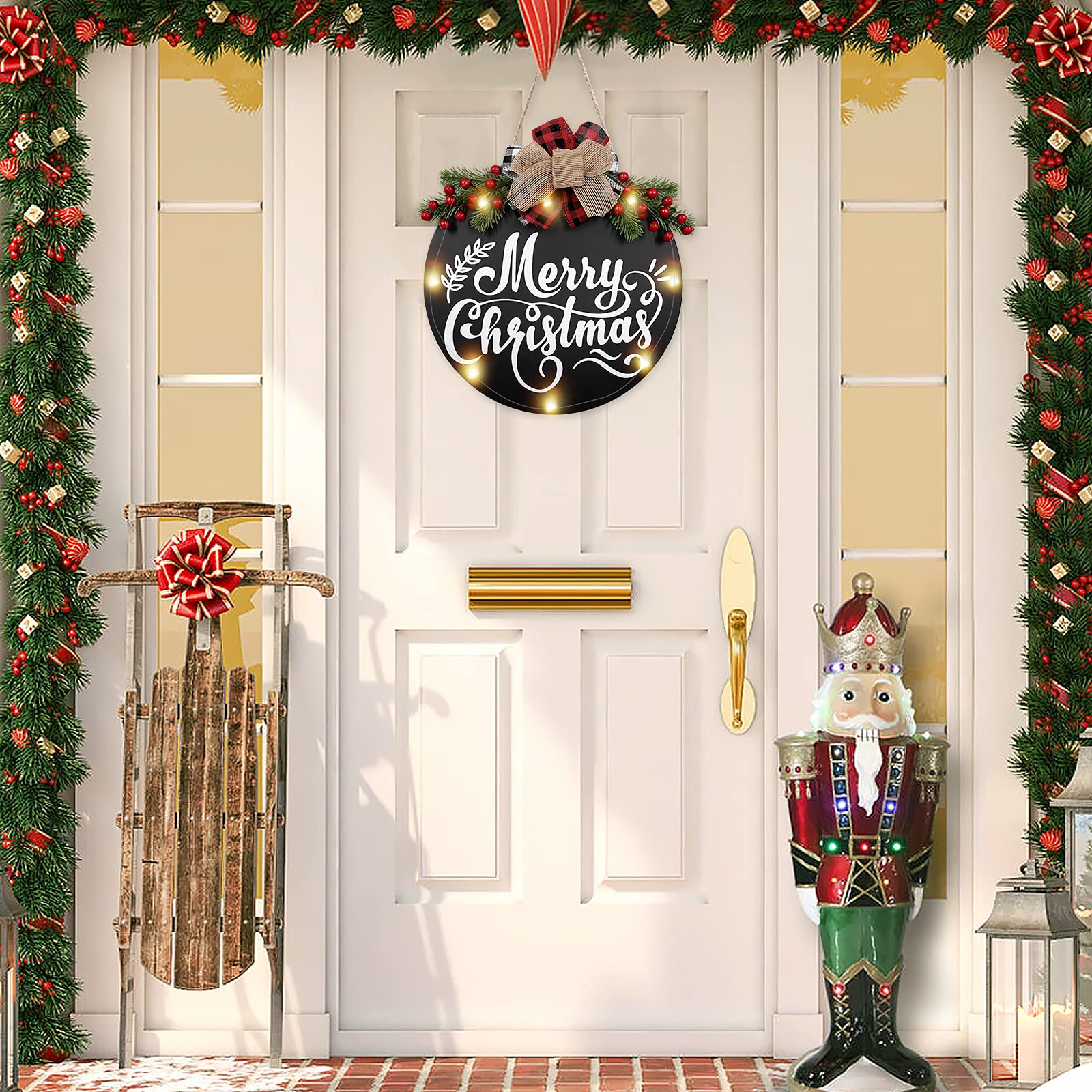 Corona De Navidad Con Luz LED - 30x30 Cm, Decoración Para Puerta, Pared O Chimenea