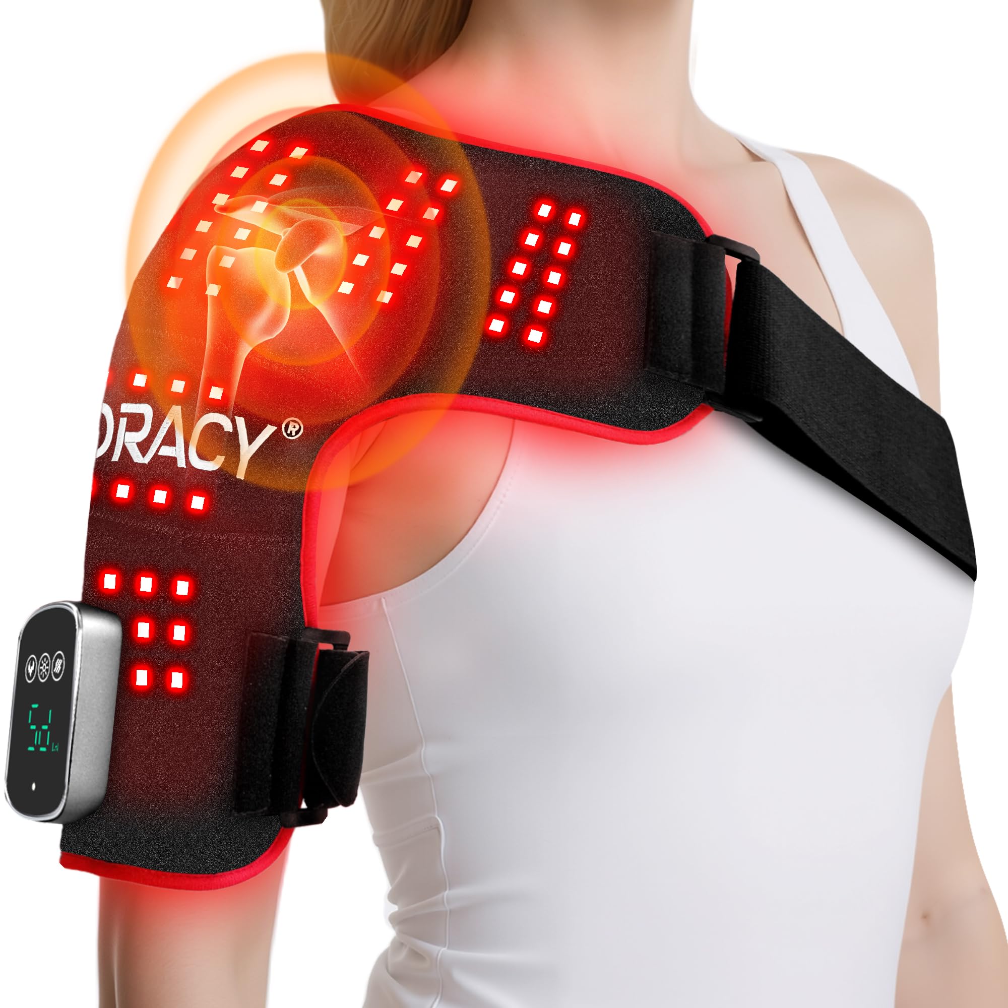 Photo 1 of Adracy Cordless Red Light Therapy for Shoulder with Heat & Massage, 5000mAh Rechargeable Heated Shoulder Pad 660nm&850nm Near Infrared Light Therapy Wrap for Joint Pain Relief (Black)