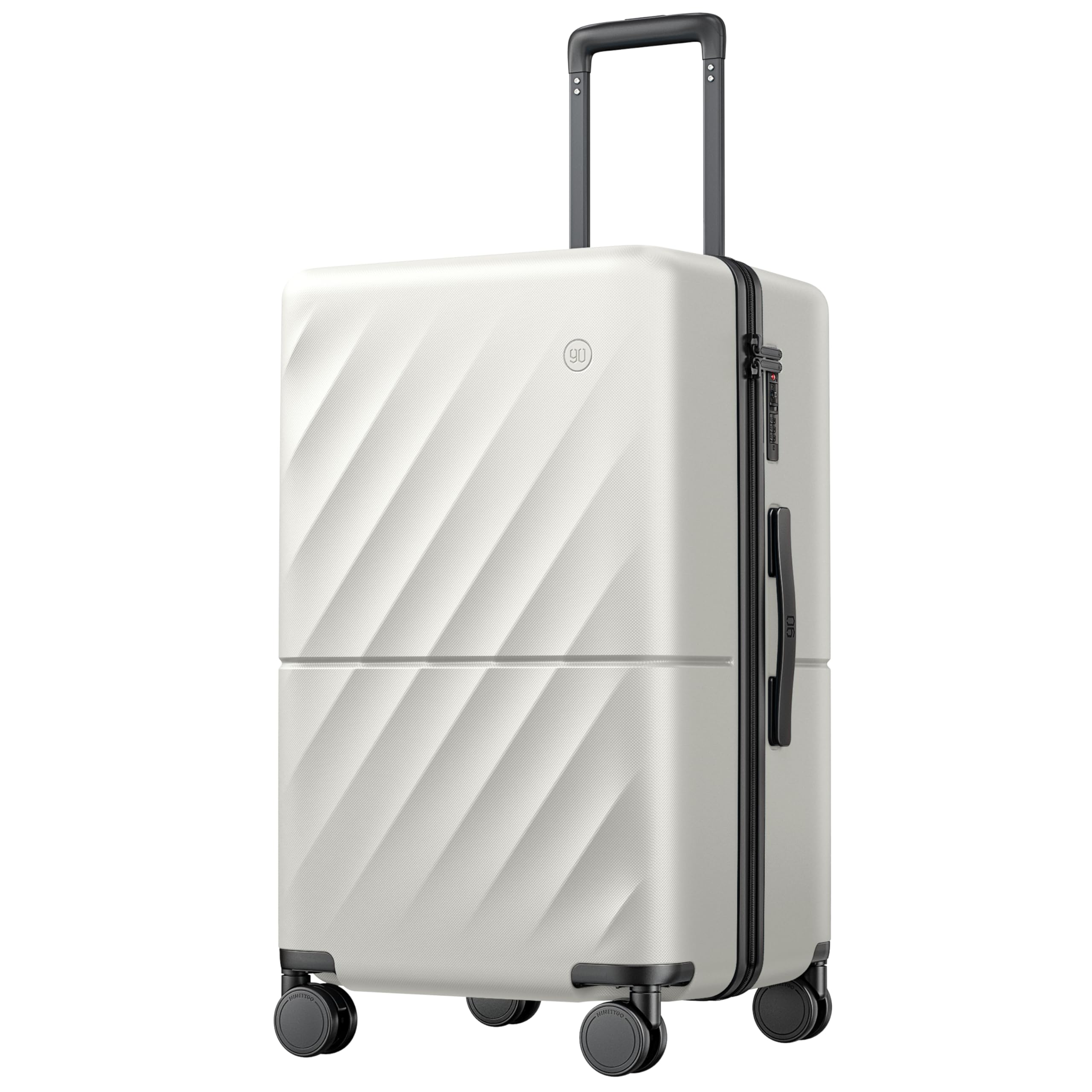 NINETYGOCarry On Suitcase, Checked Trunk Luggage with Double Spinner Wheels, Anti-Burst Zipper, Hard Case PC Suitcase Carry On, Lightweight Travel Luggage, TSA Approved, 06-Pearl White (Hudson
