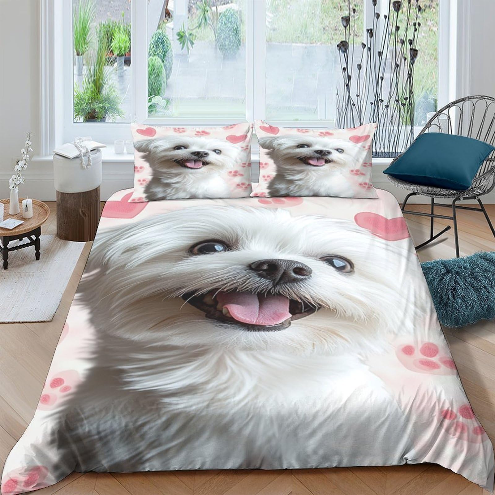 Ctjqhvkz Style-10 3D Printed Cute White Dog Fitted Sheet Microfiber Soft Anti-Slip Cartoon Paw Bed Cover For Bedroom Guest Room Decor Single（135X200cm）