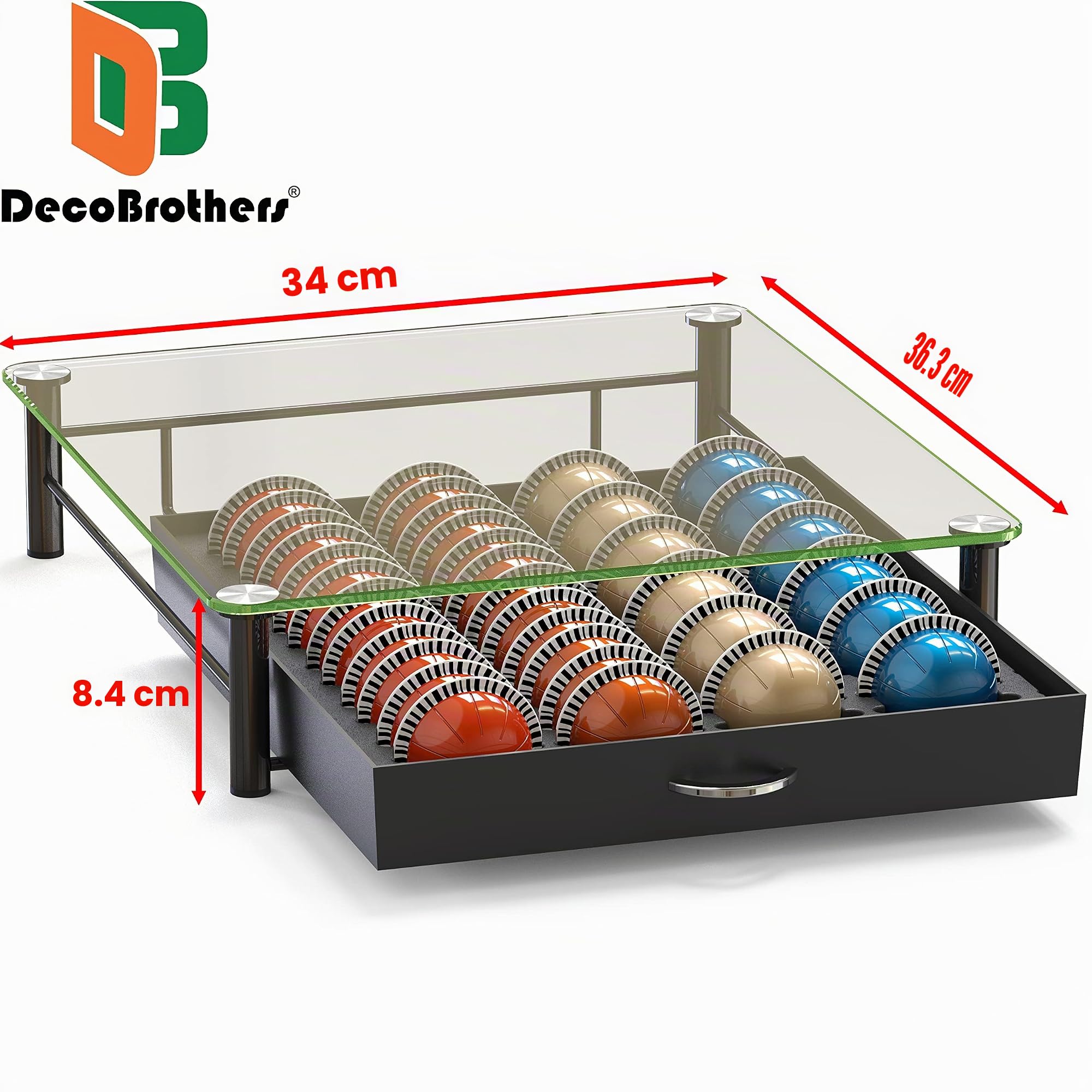 DecoBros - Cajón de almacenamiento de vidrio templado para cápsulas Vertuoline | Compatible con cápsulas Nespresso, color negro