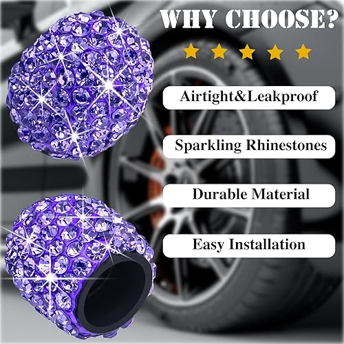 Vista 6 de 4 tapas de válvula de vástago de neumático con diamantes de cristal brillante, a prueba de polvo, tapas universales para válvulas de neumáticos