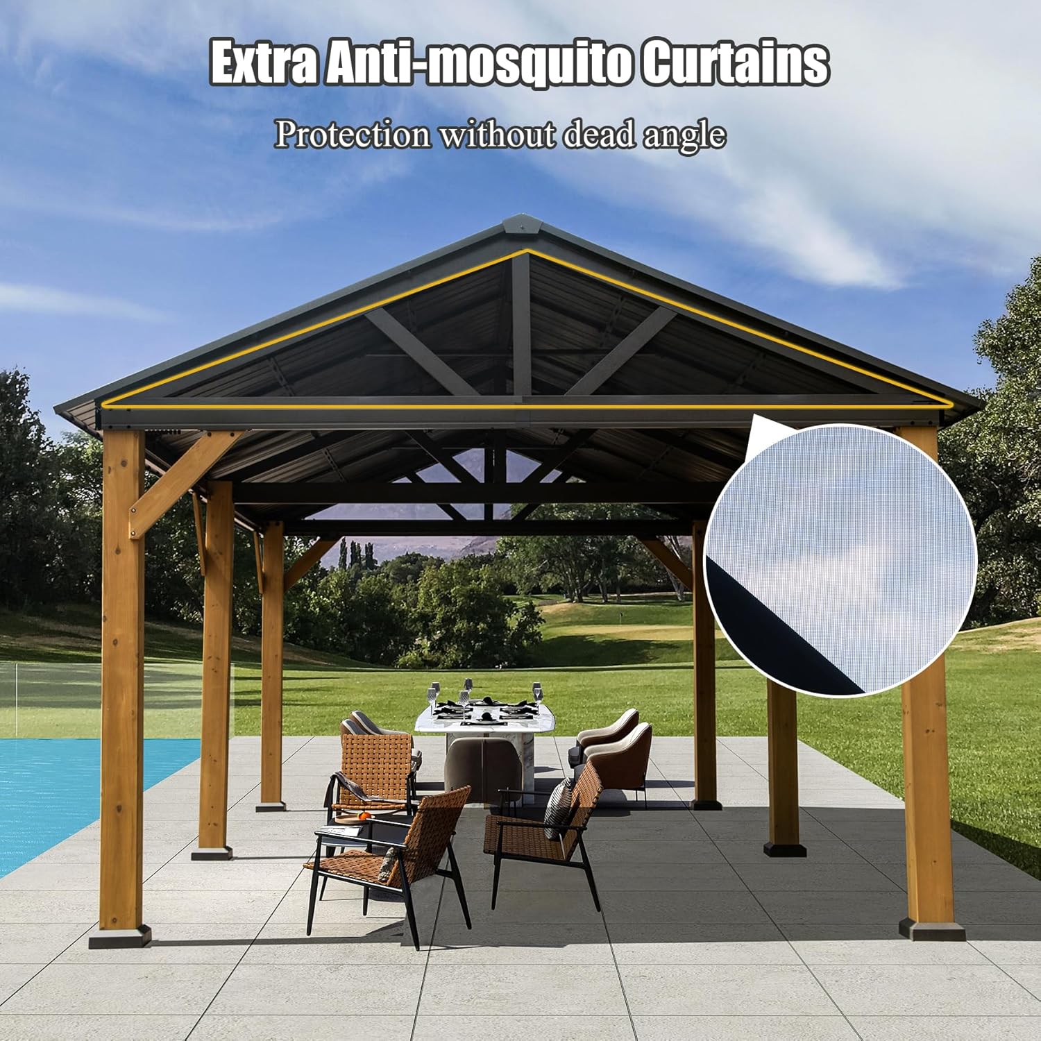 Domi Cedar Wood Gazebo 12’x20’ Hardtop Gazebo with Galvanized Steel Gable Roof, Outdoor Gazebos for Patio, Permanent Pergola for Deck, Backyard