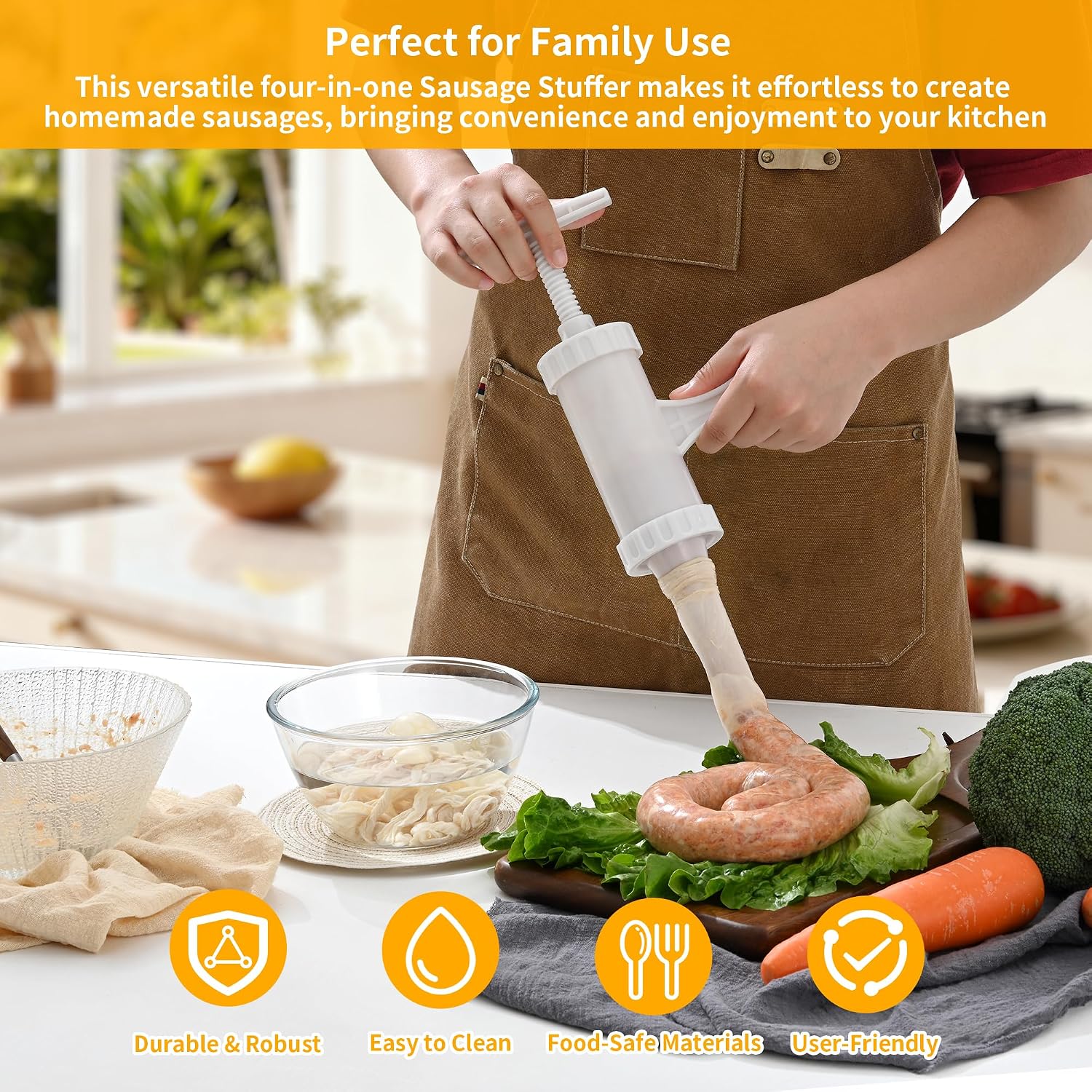 Luckyiren Manual Sausage Stuffer with 4 Stuffing Tubes, BPA-Free Plastic Meat Filler