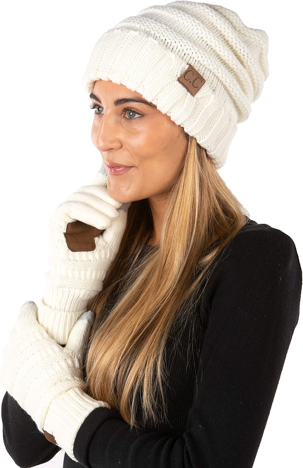 Funky Junque Winter Hat and Gloves for Women – Oversized Winter Hat & Gloves, Cozy Knit Slouchy Beanie Set for Cold Weather