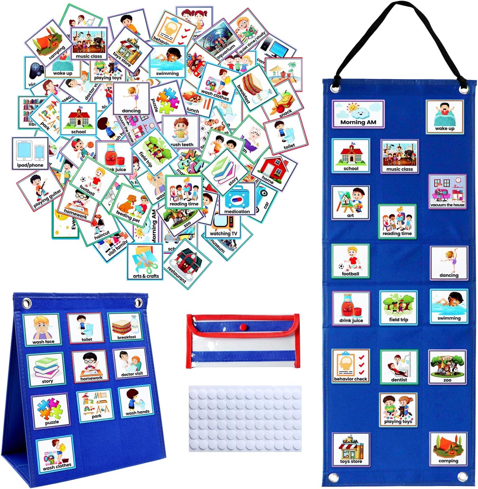 Visual Timetable for Kids, Uooker Visual Aids Children Visual Now and Next Board Learning Aids Tool with 70 Picture Cards, Daily Routine Chart to Support Communication for Autism, adhd, Preschool