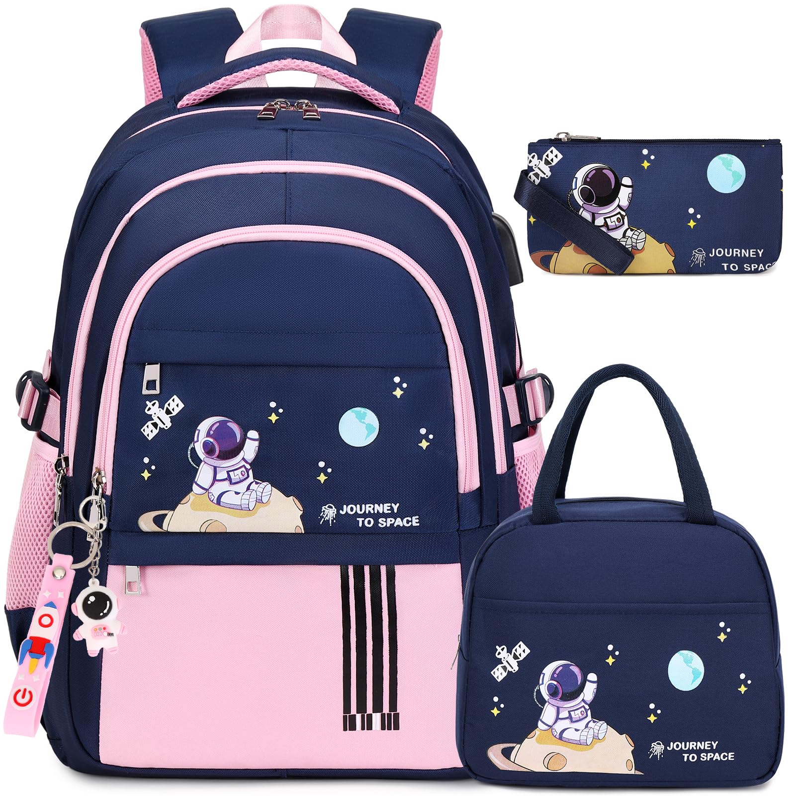 ACESAK Astronaut Backpack for Girls - Girls Backpack with Lunch Bag | Waterproof Lightweight Kids Bookbag Backpacks Casual Daypack for Girls Children