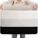 OIAHOMY 108L Large Cotton Rope Basket, Rectangle Woven Baskets for Storage, Nursery Blanket Storage Living Room, Toy Basket With Handle-25x16x16-Gradient Black