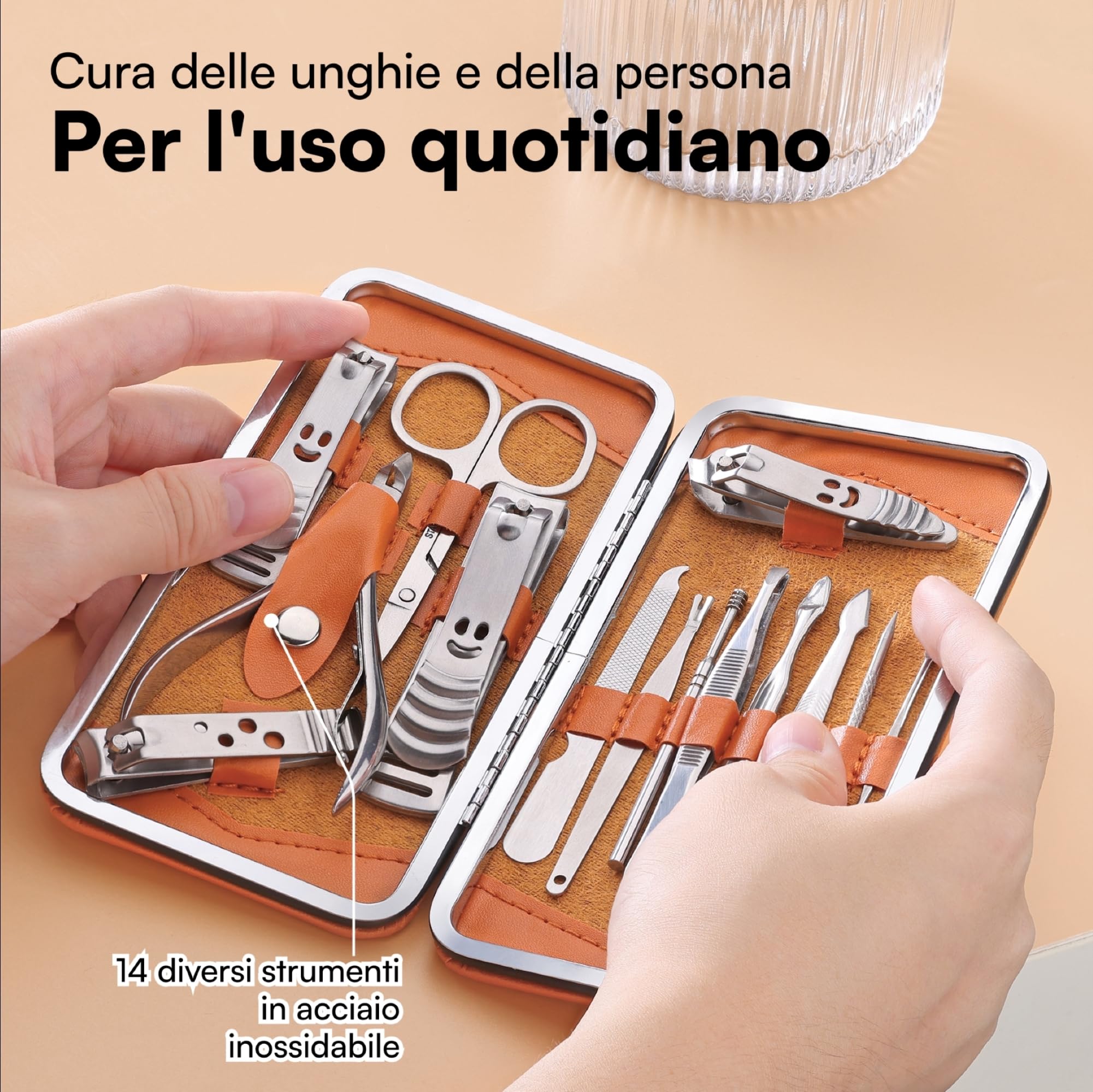 H&S Set Tagliaunghie - Set Manicure Professionale - Kit Tagliaunghie e Pedicure - Kit Unghie Uomo Donna - 16 pcs Acciaio Inox - Taglia Unghie Mani Piedi - Include Custodia da Viaggio
