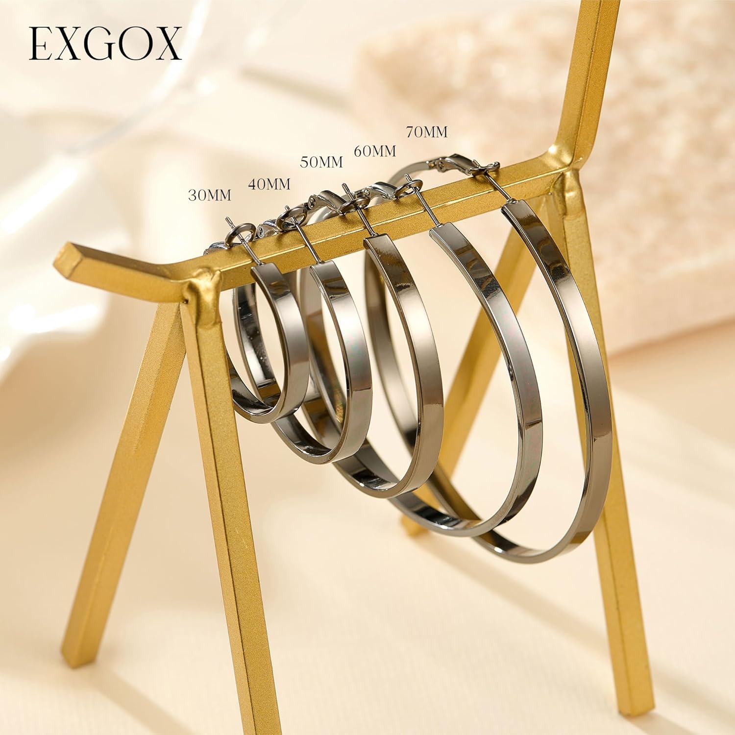 EXGOX Silver Hoop Earrings for Women - Sterling Silver & 14K Gold Plated - Hypoallergenic 925 Silver - Big Hoop Earrings (30/40/50/60/70mm) - Image 4