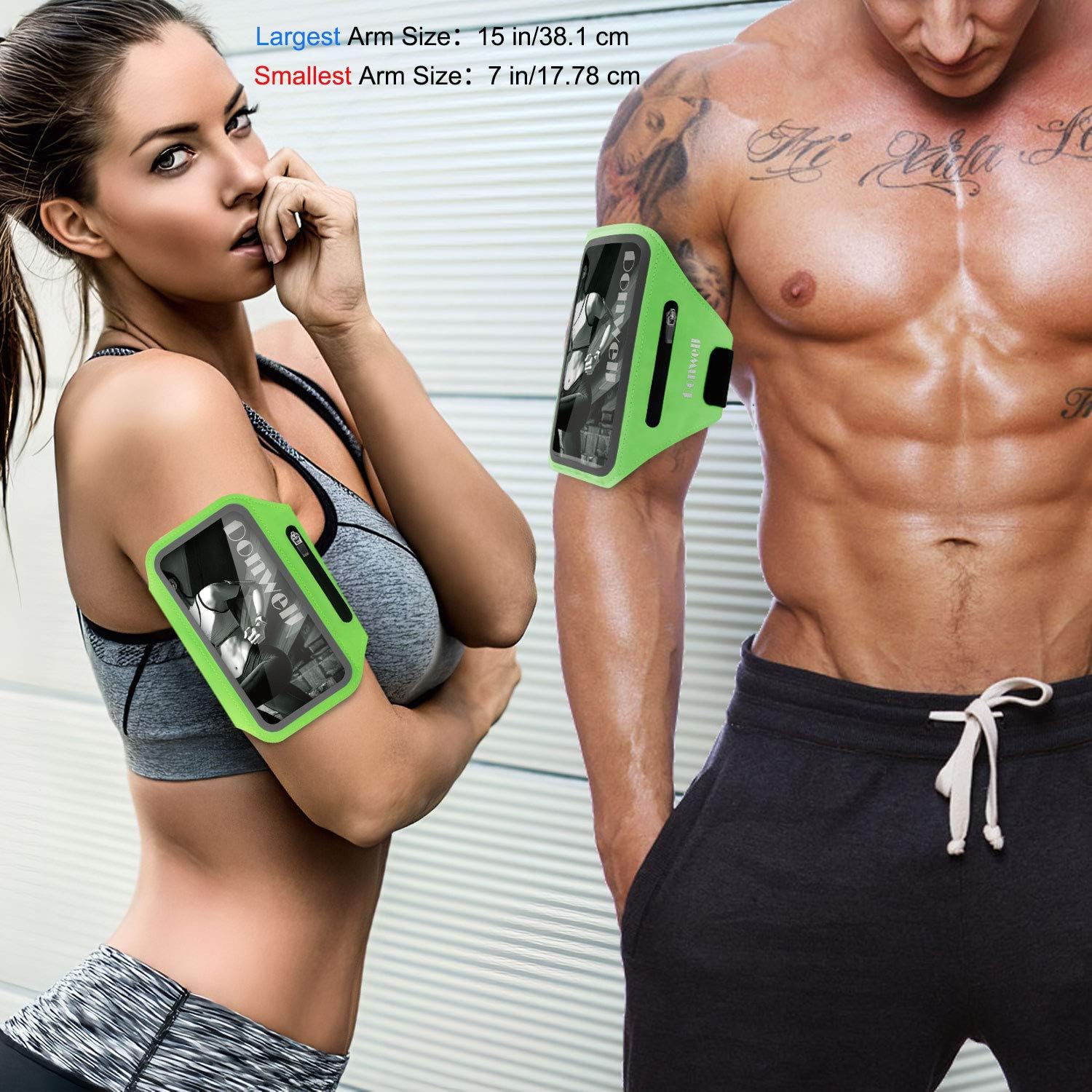 DONWELL Cell Phone Armband Case for iPhone 12 Mini Pro Max 11 XR X Galaxy S21 Ultra S21+ S10+ Note20 10 9 Up to 7'', Water Resistant Phone Holder for Running Walking with Airpods Bag (Green)