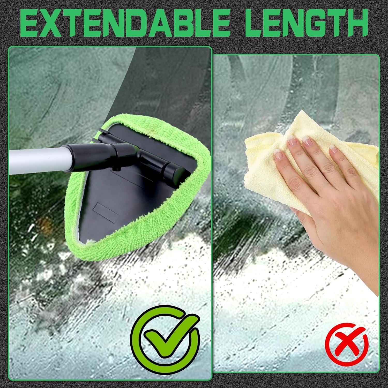 Windshield Cleaning Tool, Windshield Cleaner Inside with 4 Reusable Washable Microfiber Pads and Extendable Handle, Car Window Cleaner Tool Universal Auto Glass Wiper Kit for RV, SUV, Truck