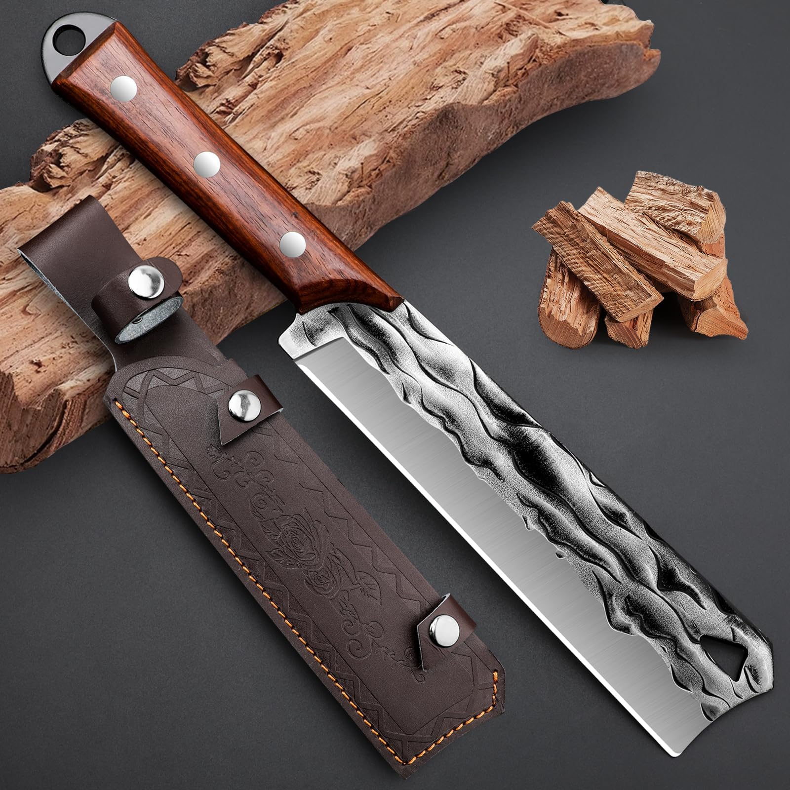 Machete with Sheath for Cutting Trees Heavy Duty, for Yard Work and for Bushcrafting Knife Sickle for Clearing Brush Garden Tools Construction Blade (Silver Black)