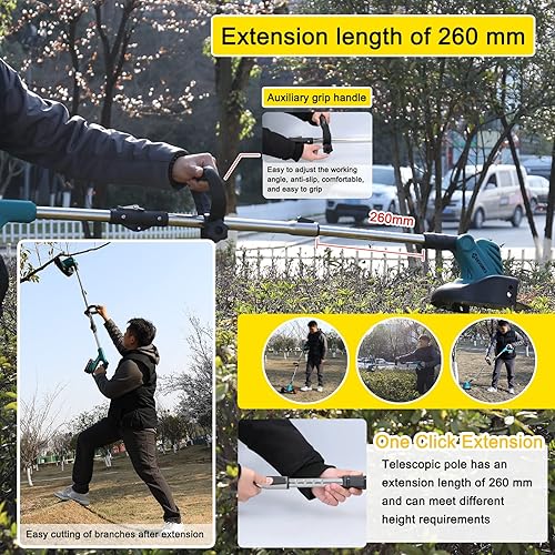 Miniatura 6 de Cortadora de cuerdas/bordeadora, 21 V eléctrico de malezas plegable, telescópico inalámbrico con ruedas, bordeadora de césped con 2 baterías