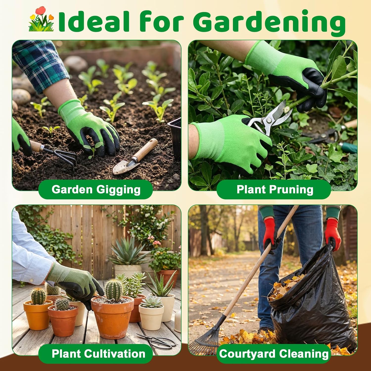 Gardening Gloves for Men Women, 3 Pairs Breathable Grip Work Gloves TPE Coated for Yard Outdoor, Planting, Landscaping