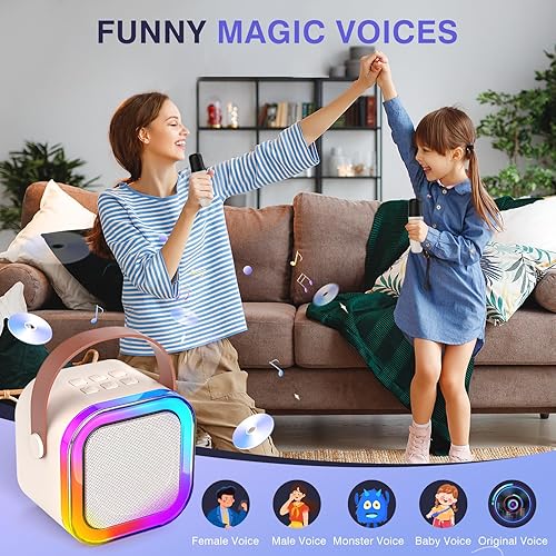 Miniatura 4 de TAEMVV Máquina de karaoke para niños y adultos, mini altavoz portátil de karaoke Bluetooth con 2 micrófonos inalámbricos y luz para fiestas en casa