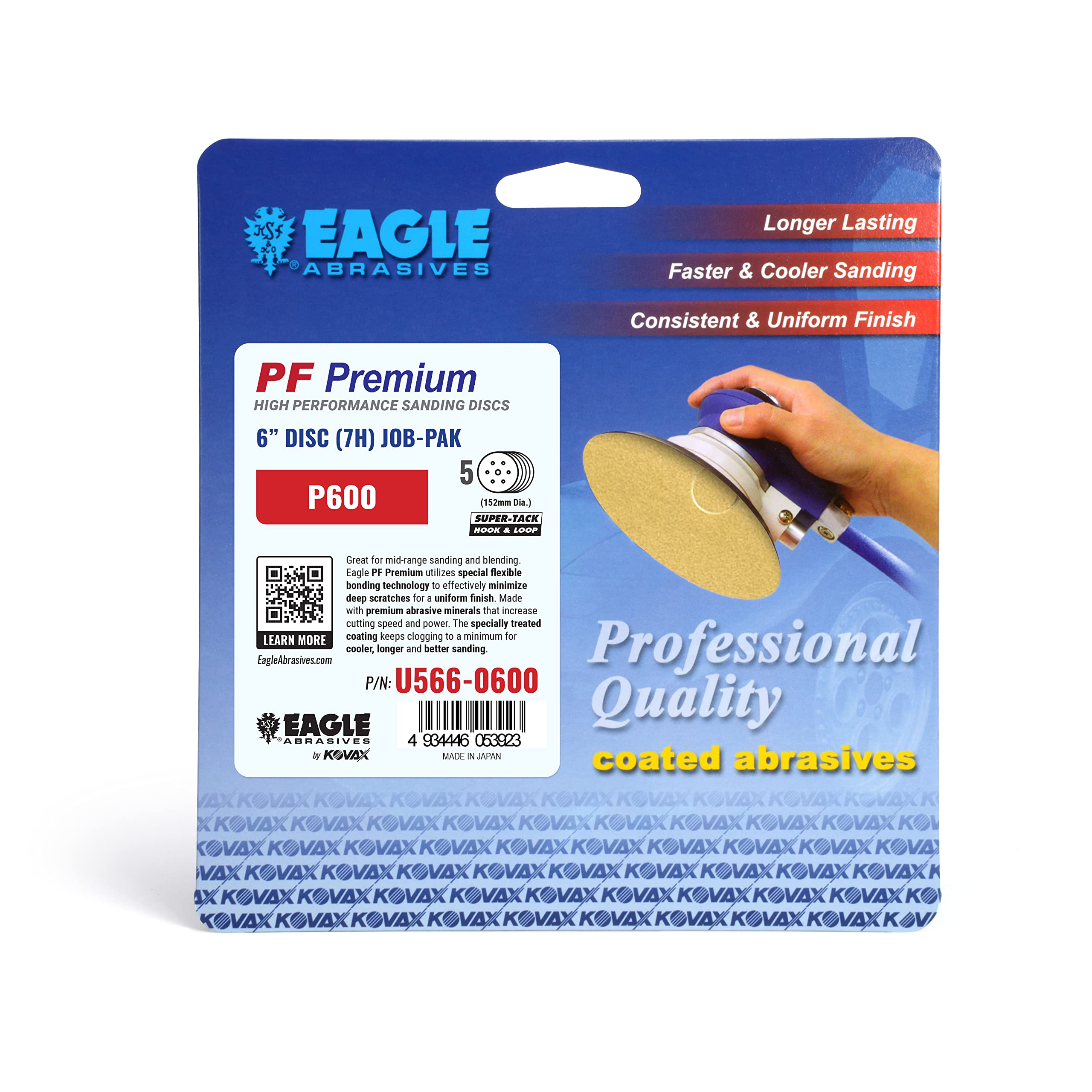 Eagle U566-0600 - 6 inch SUPER-TACK High Performance PF Premium Discs - 7 Holes - Grit P600 - (Job-Pak) - 5 Discs/Pack - 1 Pack