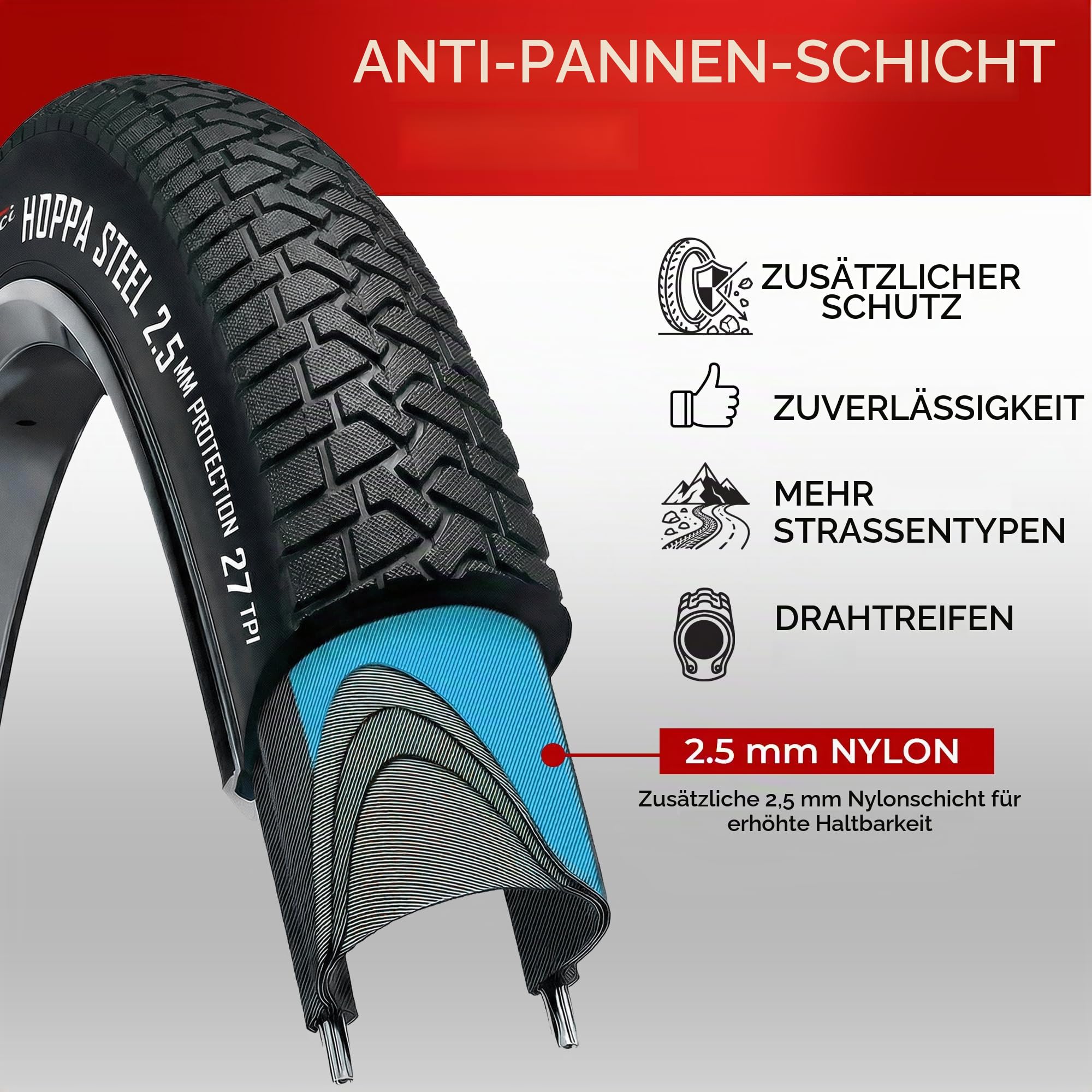 Fincci BMX Faltreifen 20 Zoll 20x2.10 ETRTO 56-406 mit AV-Schlauchset 27TPI | 2,5 mm Nylon-Pannenschutz und 27 TPI für zuverlässigen Grip bei Fahrten mit Kinderfahrrad, Faltrad, Trike sowie Freestyle-BMX