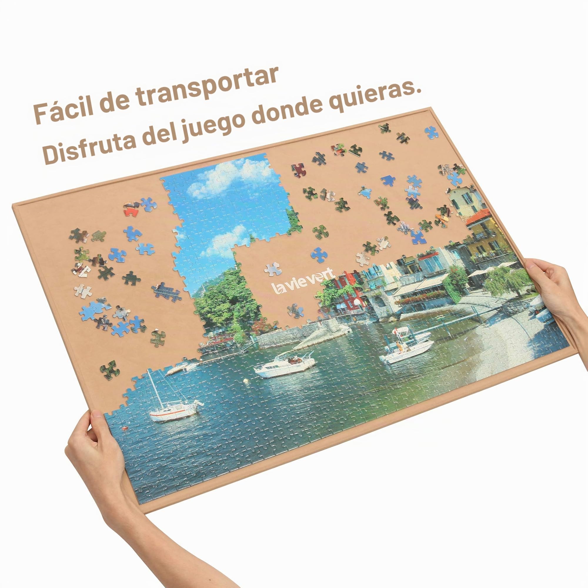 Lavievert Tablero para puzles de madera portátil con superficie antideslizante para hasta 1000 piezas