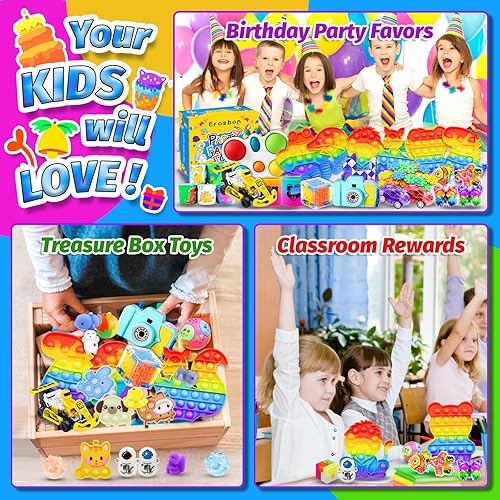 Miniatura 5 de Erosbon 1200 piezas de recuerdos de fiesta para niños, paquete de juguetes para ansiedad, juguetes a granel, bolsas de regalo, premio para niños,