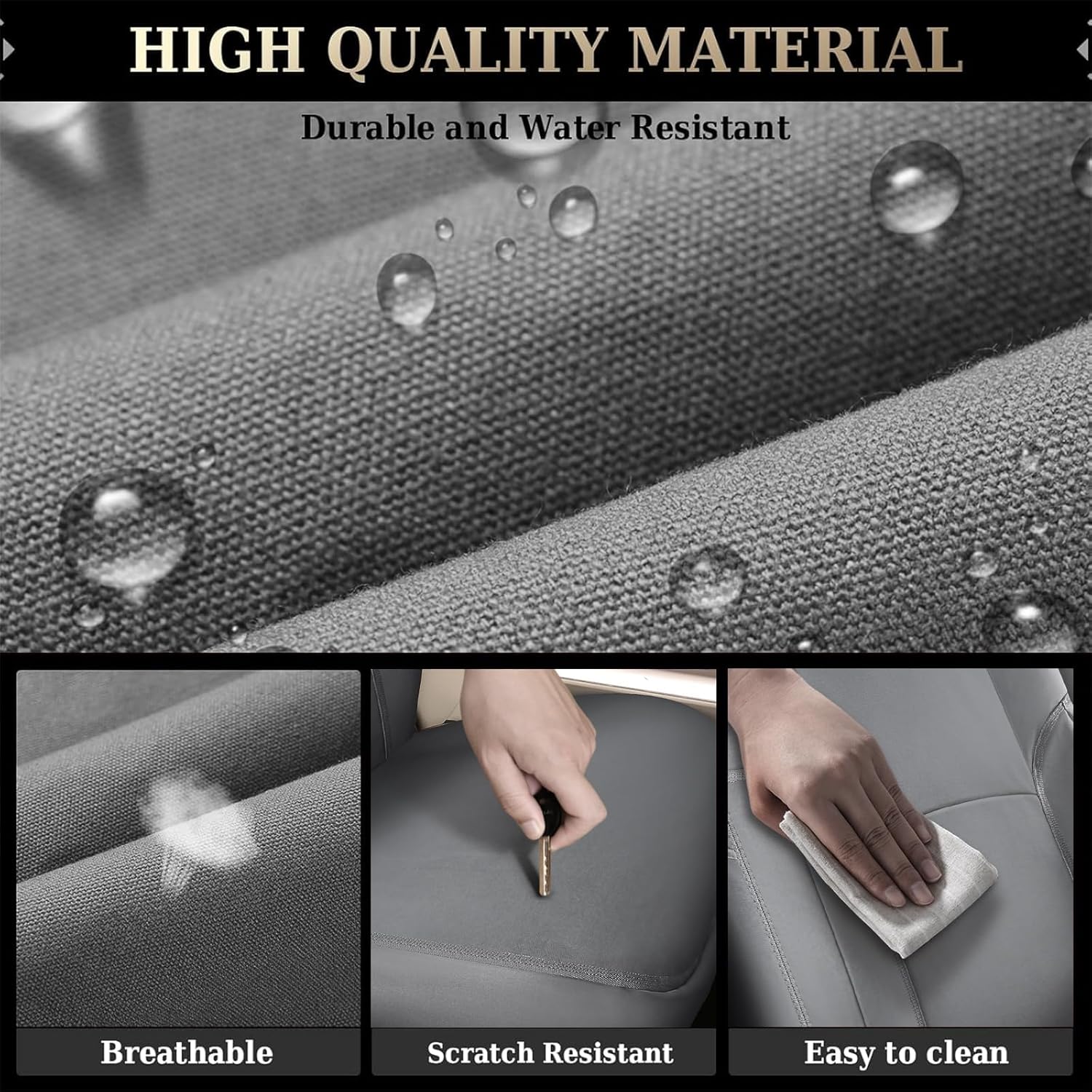 Coverado Chevy Silverado Waterproof Canvas Seat Covers Full Set, Fit for Silverado GMC Sierra 2007-2013 & 2019-2026 1500, 2020-2026 2500HD 3500HD Crew Double Extended Cab(Flat Front&Flat Rear, Gray)