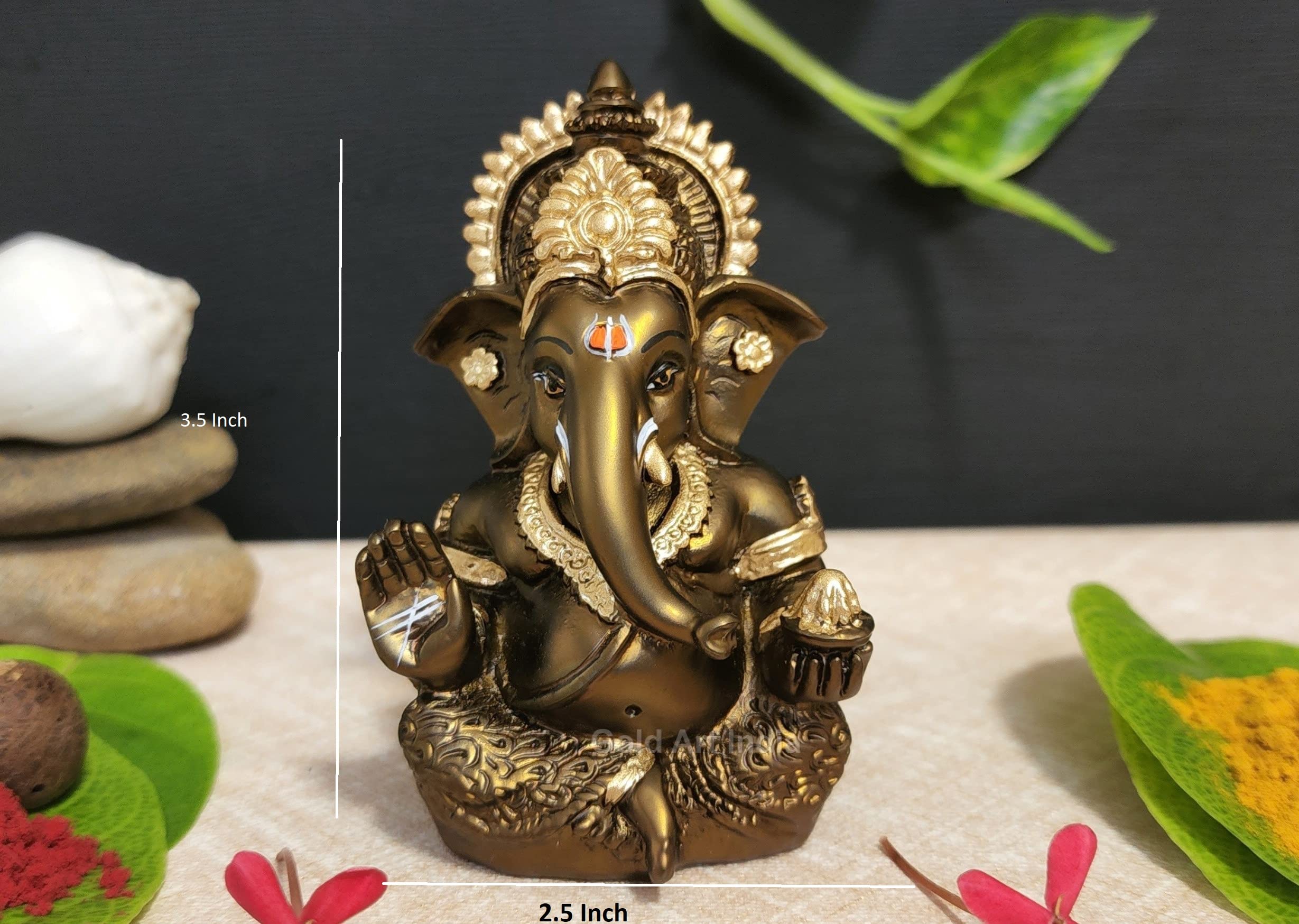 Gold Art India Handcrafted French Brown Mukut Ganesha Idol (3.5") - Perfect for Car Dashboard, Home or Office Decor and Gifting, Idol 2
