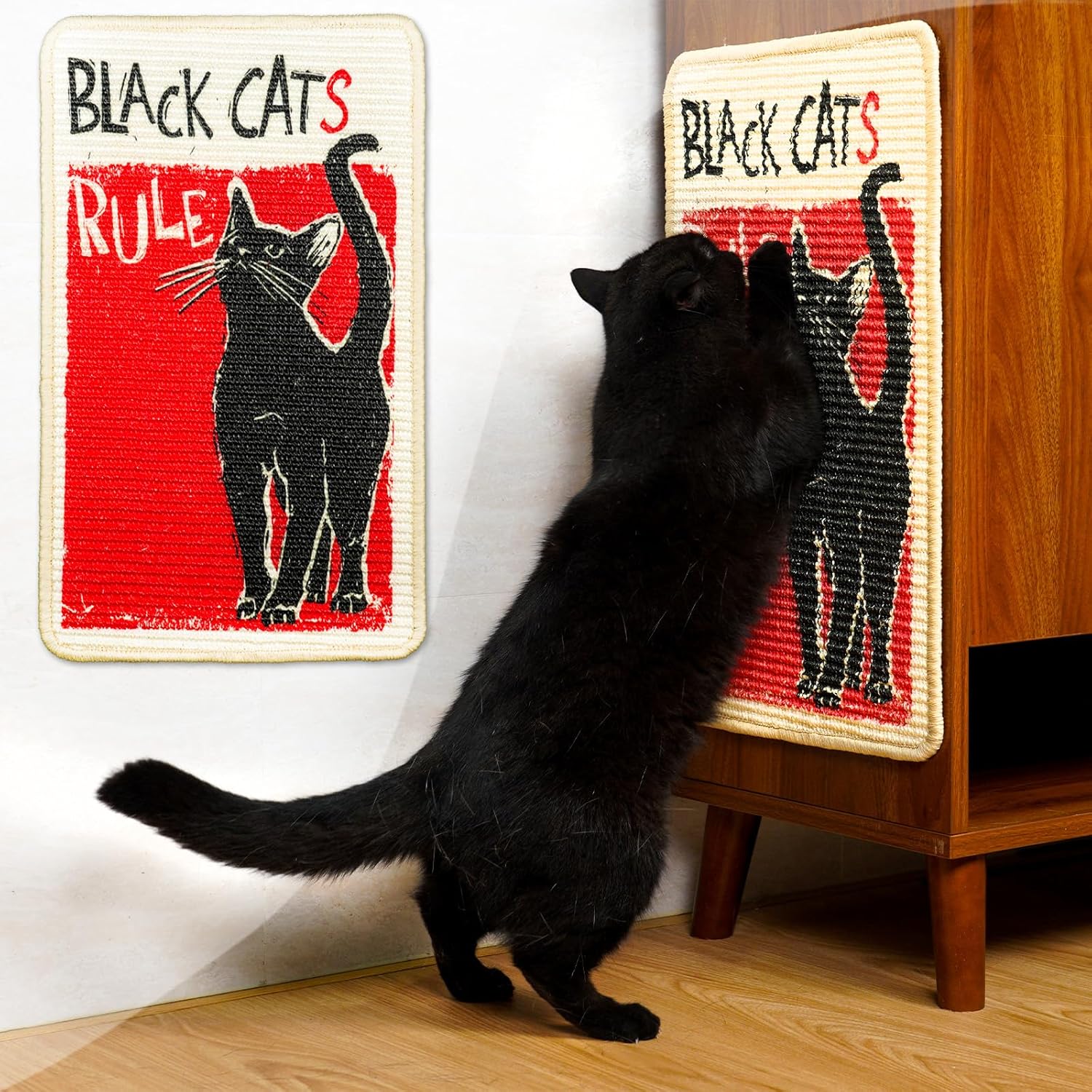 SOLDAY Sisal Cat Wall Scratcher 22x13 inch for Floor Wall Carpet Couch Furniture, Cat Scratching Posts with Velcro Tape, Anti Scratch Furniture Protector(Lightsaber Cat)