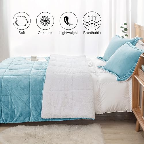 Miniatura 2 de Juego de edredón sherpa azul ahumado, tamaño matrimonial y queen, suave para primavera, cálido, para todas las estaciones, juego de ropa de cama