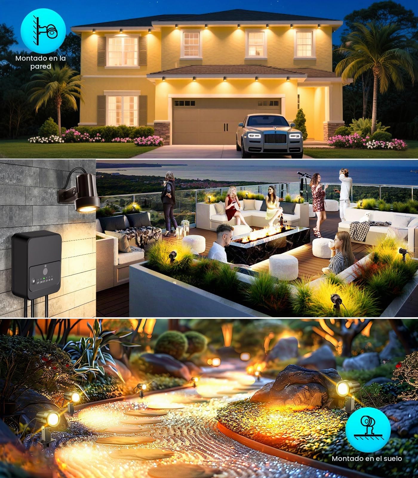 LINKE Focos LED de Jardín con Estaca 8 en 1 Luces de Paisaje Control Remoto | CCT Regulable 2700K-6500K, 4 Modos, 3 Niveles de Brillo, Impermeable IP66, Sensor de luz, Temporizador, Memoria Automática