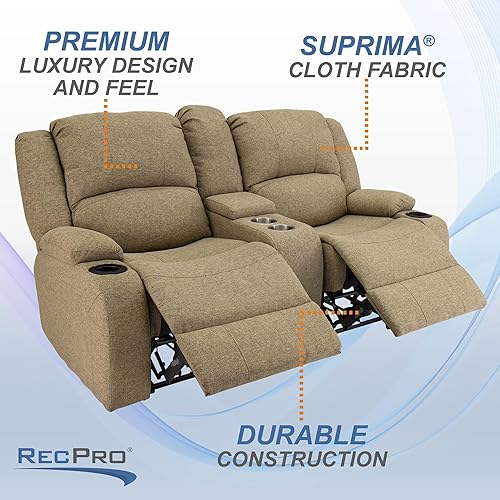 Miniatura 93 de RecPro Charles Powered - Sofá reclinable doble y sofá biplaza Muebles de pared Hugger RV – Tela de avena de 80 pulgadas