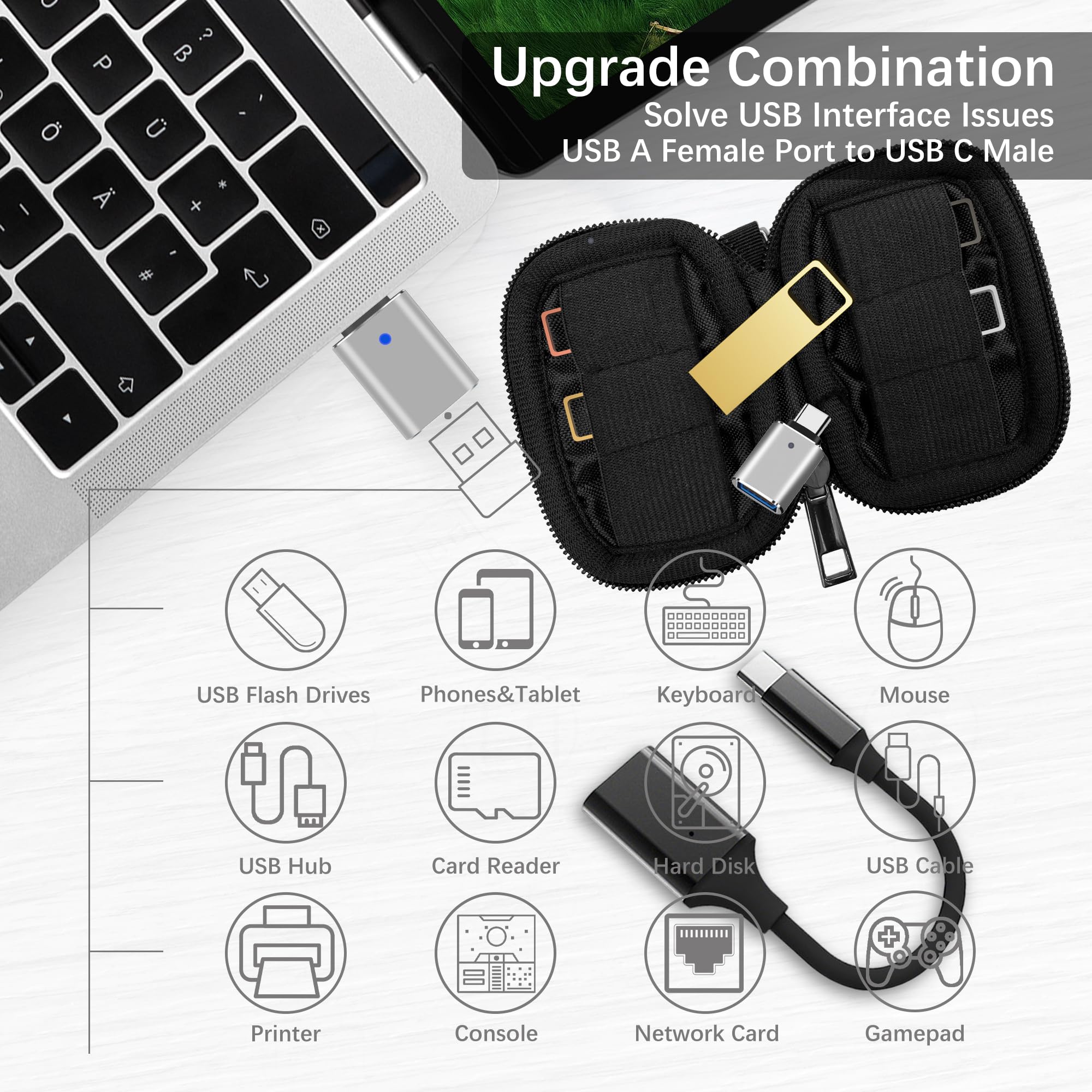 Unidad flash USB 3.0 de 32 GB, paquete de 4 unidades con adaptadores USB-C, mini diseño de metal, velocidad de lectura de 100 MB/s, funda de almacenamiento incluida, oro rosa, gris y plateado