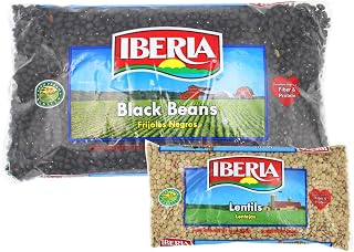Iberia Black Beans 4lb + Dry Lentils 12oz Bundle - Fresh, Shiny Legumes for Soups, Salads & Meals