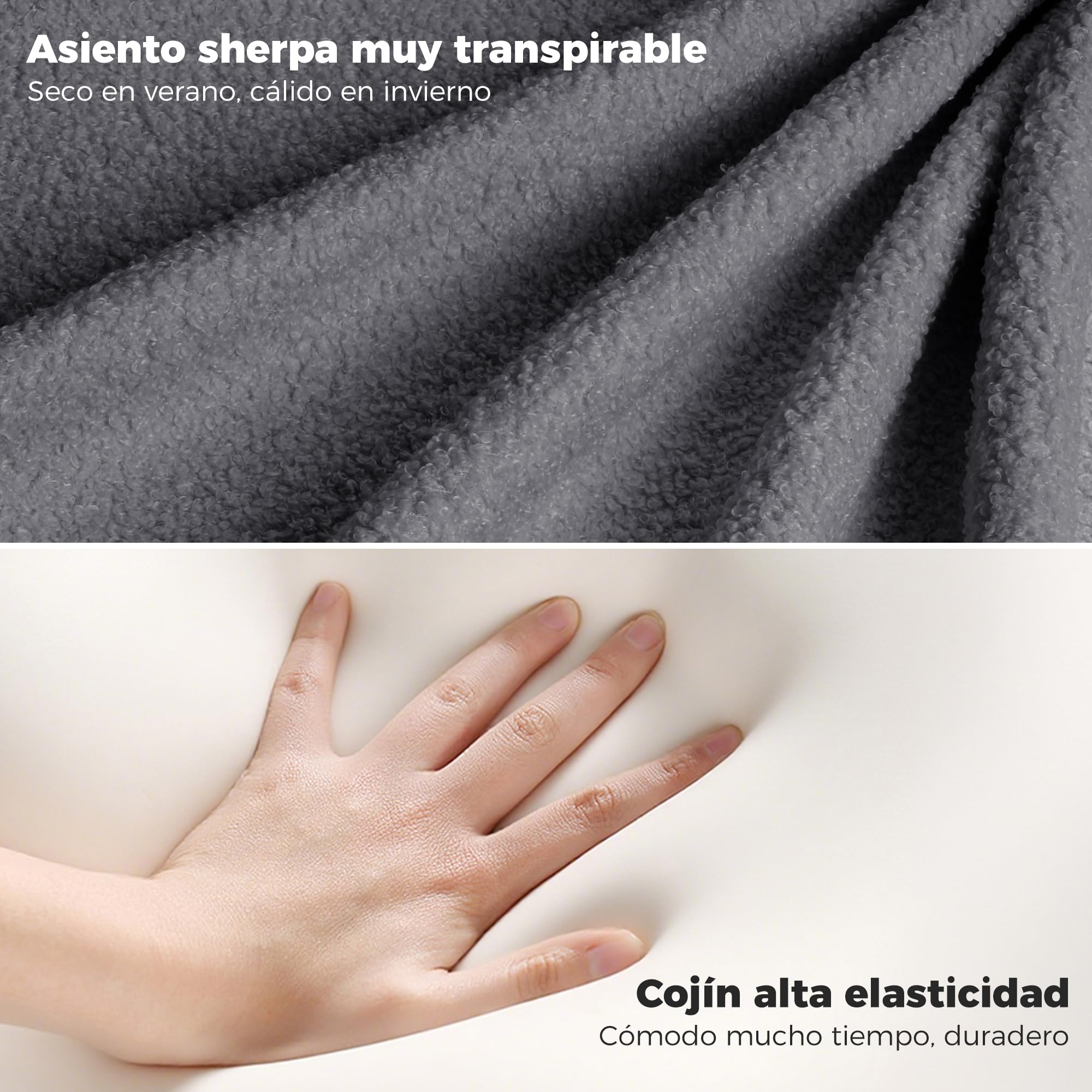 ELUCHANG Taburete de Tocador en Forma de Pétalo, Silla Tocador Maquillaje para Dormitorio - Altura Ajustable 40-52cm, Giratorio 360°, Tejido Sherpa Transpirable Gris