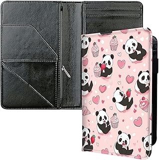 Server Books for Waitress, with 7 Large Pockets, Waiter Serving Book, Waitstaff Server Order Pads, Cute PU Leather Server Book with Pen Holder Fit Server Apron, Pink Strawberry Panda
