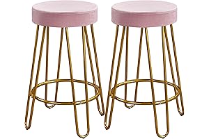 Dreamy & Distinguished Duo: Golden Hairpin Barstools Adorned in Plush Pink Velvet