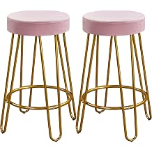 Topeakmart Counter Height Bar Stools Set of 2, Velvet Backless Seat, Pink