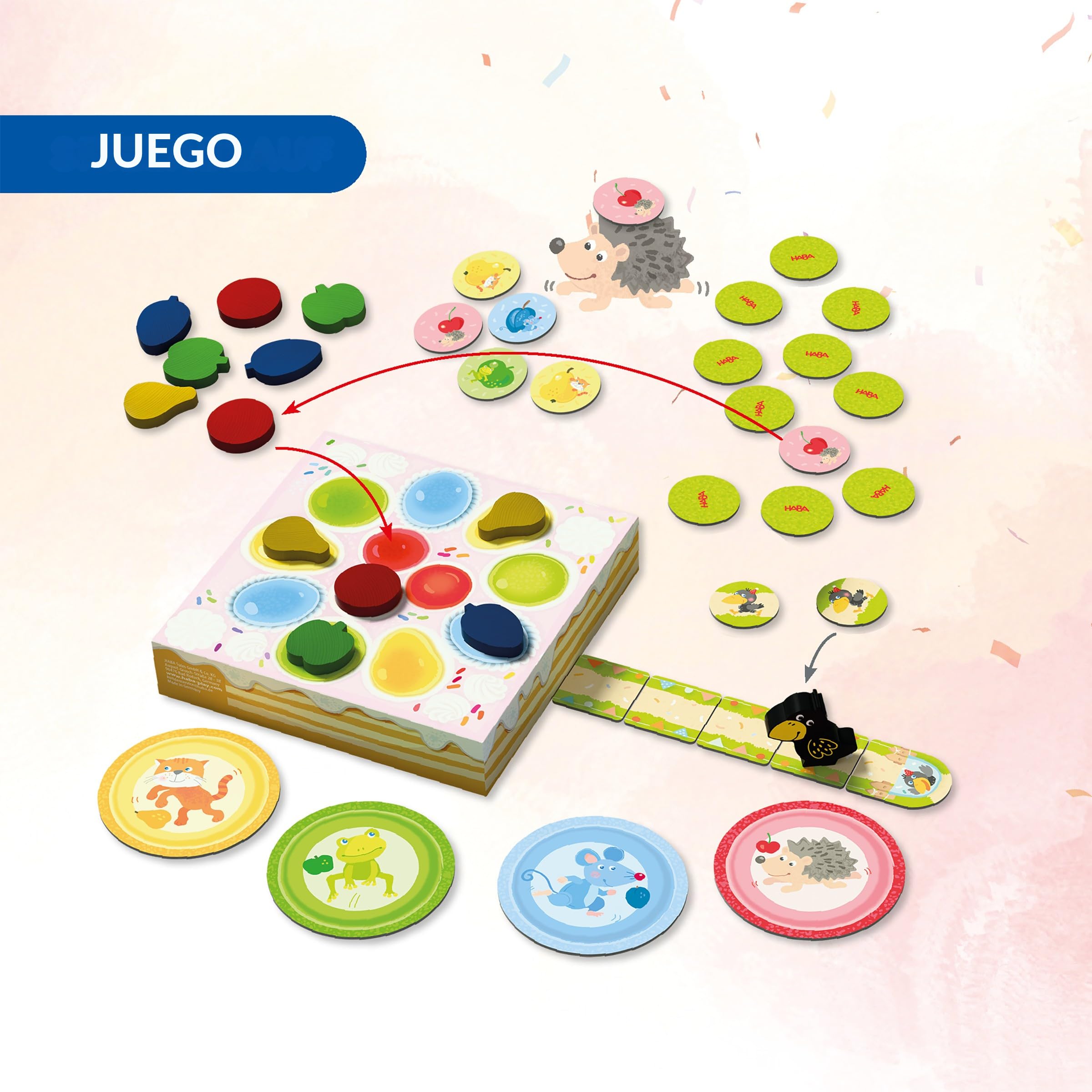 HABA 2013166004 - Mis Primeros Juegos La Tarta de Teo, Juego Infantil de Mesa cooperativo de Movimiento. Más 2 años