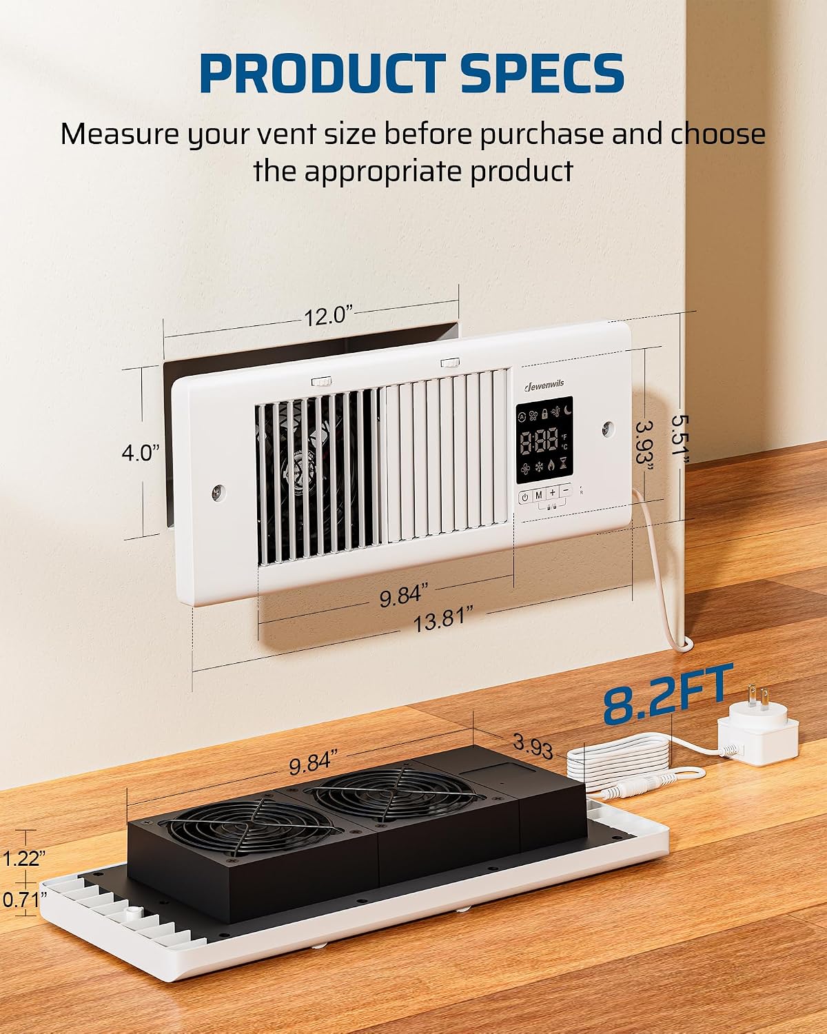DEWENWILS Quiet Register Booster Fan, 4" x 12", 140 CFM, Remote Control | Improves Heating & Cooling, Smart Thermostat, Vent Fan Booster for Room, Floor, Wall, White 10 81YNUDuM4DL. AC SL1500
