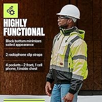 Vista 6 de Pioneer Hi Vis Safety Bomber for Men - Waterproof, Reflective ANSI Class 3 Winter Rain Jacket with Detachable Hood