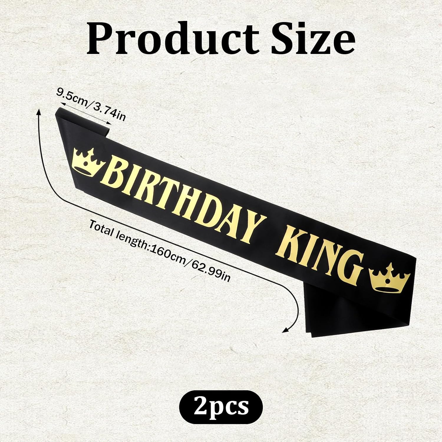 JJUNW 2 PCS Birthday King Sash for Men, Gold Foil Letter, and Black