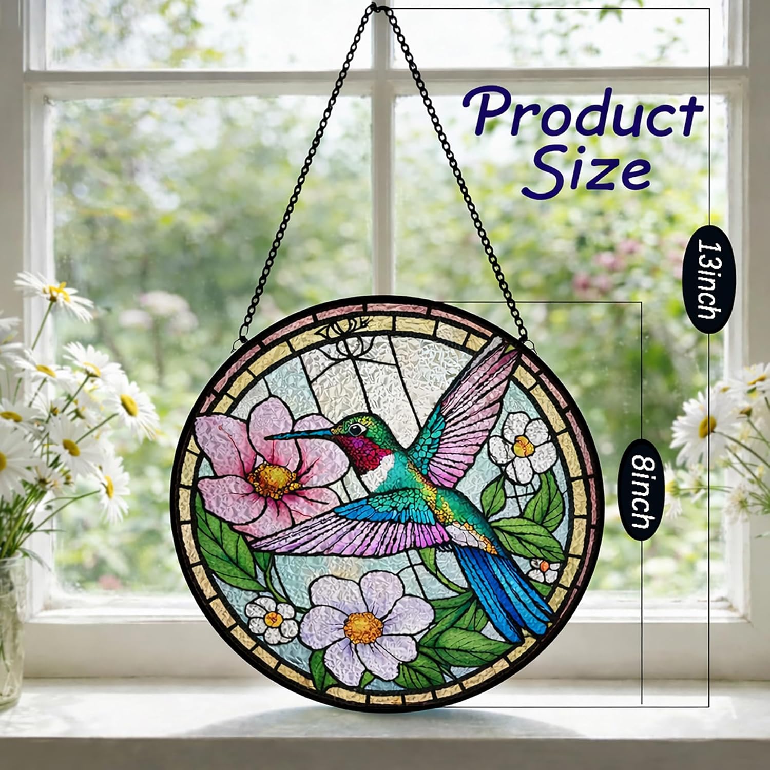 Stained Glass Window Hanging Suncatcher - Hummingbird Decor Wall Art for Indoor Outdoor, Bird Sympathy Gifts for Women Mom, Garden Suncatchers(B8)