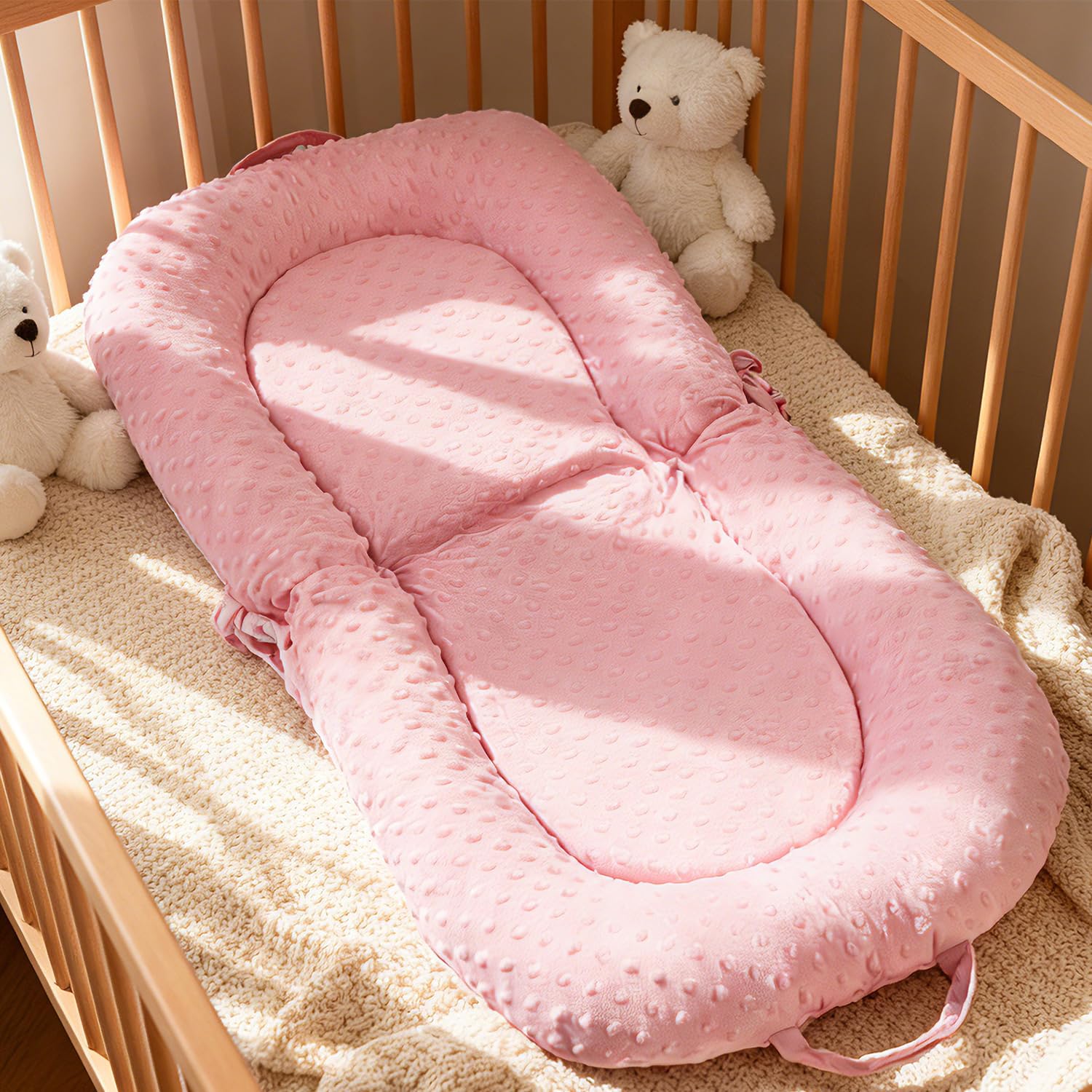 Sdraio 3 in 1 per neonati, portatile da 0 a 24 mesi, cuscino pieghevole e supporto per seggiolino, rivestimento rimovibile in 100% cotone e velluto, double face, ideale come regalo per
