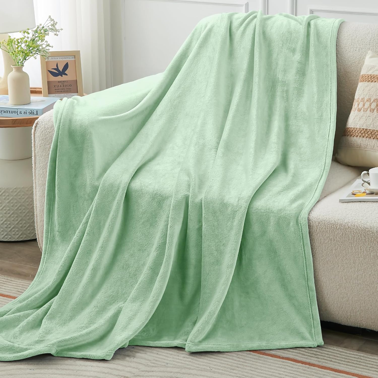 KMUSET Sage Green Fleece Throw Blanket for Bed - Lightweight Super Soft Cozy Luxury Bed Blanket Microfiber 50 x 60 inches - Image 3