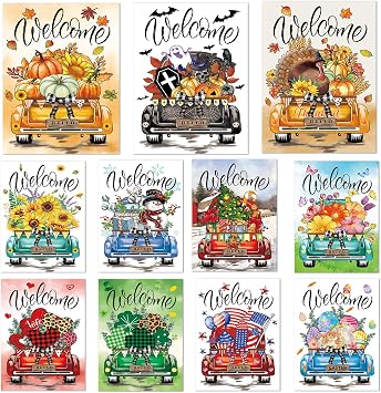 Seasonal Garden Flags Set of 11 - Double Sided 12 x 18 Inch
